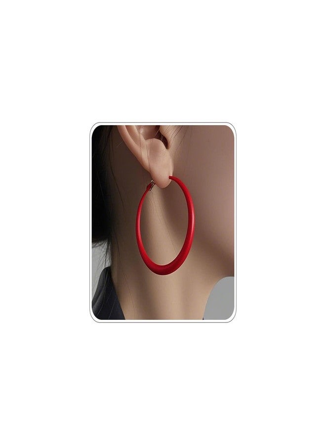 أقراط حلقية حمراء للنساء، أقراط حلقية من الثمانينيات، أقراط حلقية نيون، أقراط حلقية كبيرة مستديرة غير لامعة وملونة، مجوهرات نيون من الثمانينيات والتسعينيات للنساء (أحمر) - Image 1